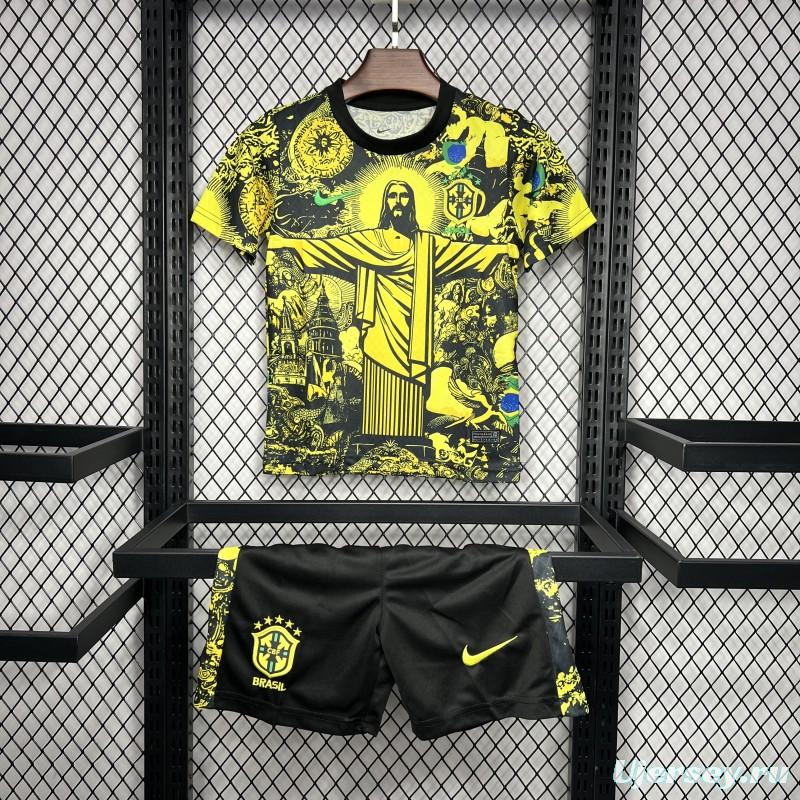 2024 Kids Brazil Christ The Redeemer Yellow Special Jersey