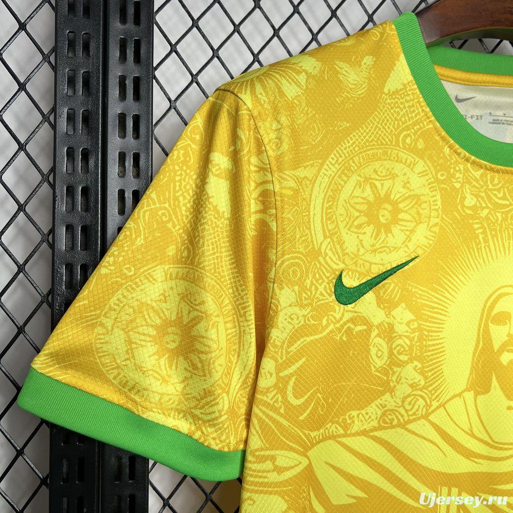 2024 Brazil Christ Yellow Goalkeeper Special Jersey