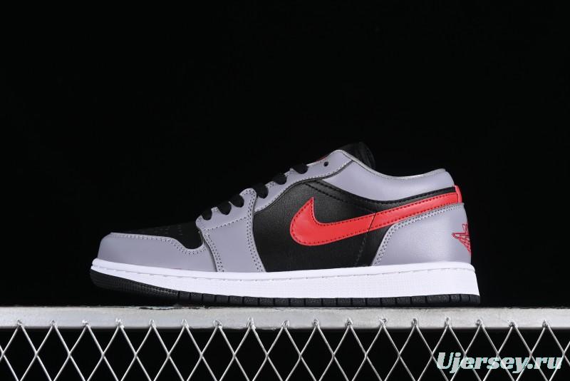 Nike Air Jordan 1 Low AJ1 Basketball Shoes in Grey Black with Red Swoosh - FZ4183-002