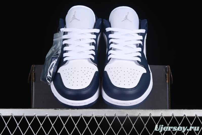 Nike Air Jordan 1 Low AJ1 White Blue Grey Low Top Lifestyle Basketball Shoes - 553558-141