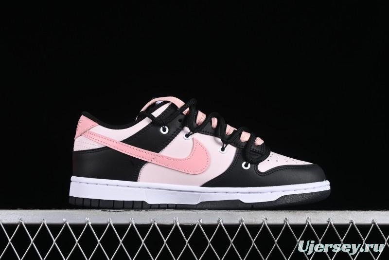 Nike Dunk Low Custom Deconstructed Strap Casual Sneakers in Black Pink - CW1590-100