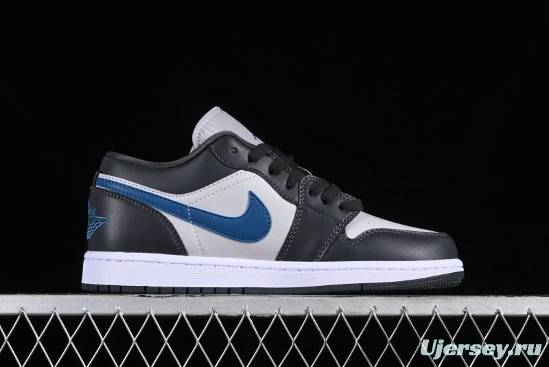 Nike Air Jordan 1 Low AJ1 Black Grey Blue Swoosh Low-Top Lifestyle Basketball Shoes - DC0774-040