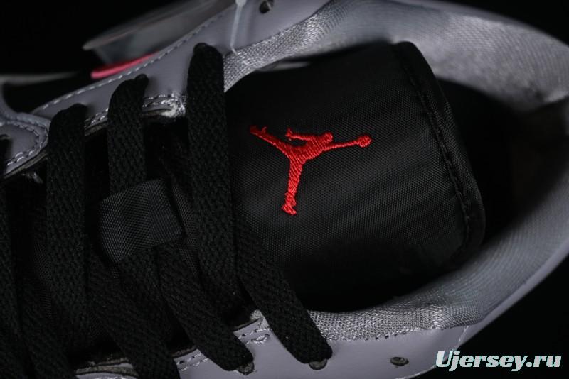 Nike Air Jordan 1 Low AJ1 Basketball Shoes in Grey Black with Red Swoosh - FZ4183-002