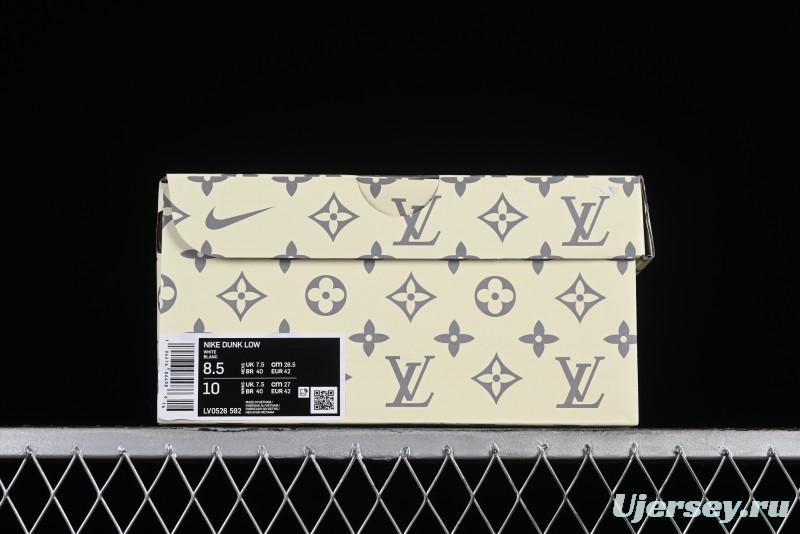 Nike SB Dunk Low Louis Vuitton Collaboration - White Grey Print High-End Custom Low-Top Casual Skate Shoes - LV0526-592