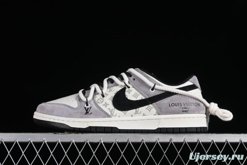 Nike SB Dunk Low LV Collaboration - Grey Pigskin Print Anniversary High-End Custom Low-Top Casual Sneakers - SJ2068-232