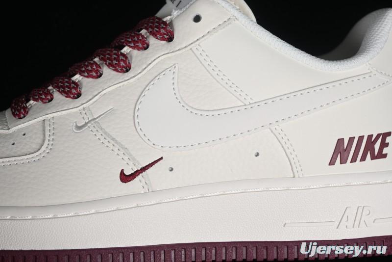 Nike Air Force 1 '07 Low "NIKE" Triple Swoosh Series White Wine Red Classic Casual Sneakers - TV2306-258