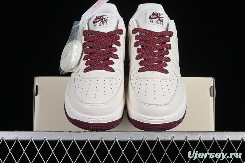 Nike Air Force 1 '07 Low "NIKE" Triple Swoosh Series White Wine Red Classic Casual Sneakers - TV2306-258