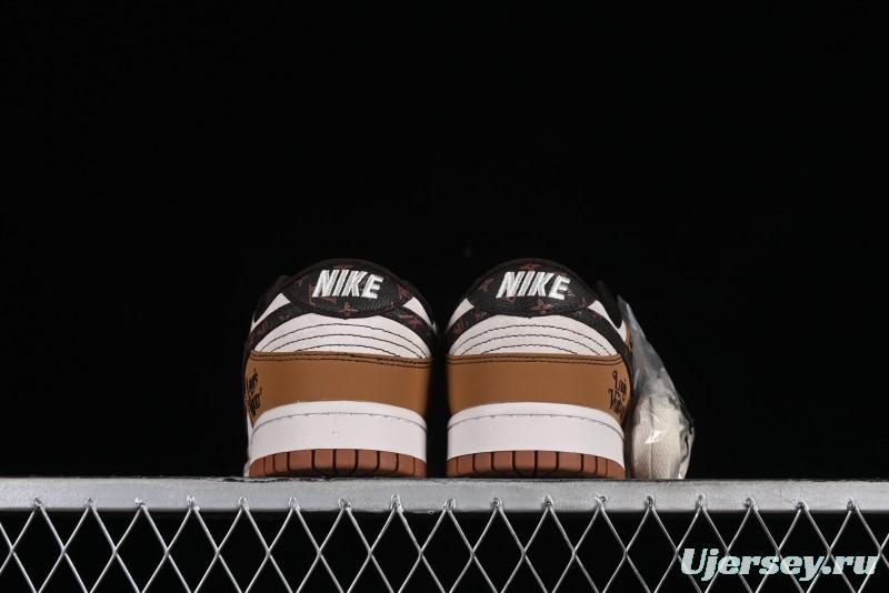 Nike SB Dunk Low LV Collaboration - Brown Black Monogram Anniversary High-End Custom Low-Top Casual Skate Shoes - DQ1098-342