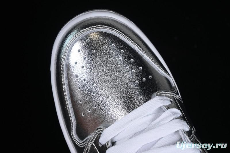 Nike Air Jordan 1 Low "Metallic Silver" Casual Sneakers with Metallic Accents - FN5030-001