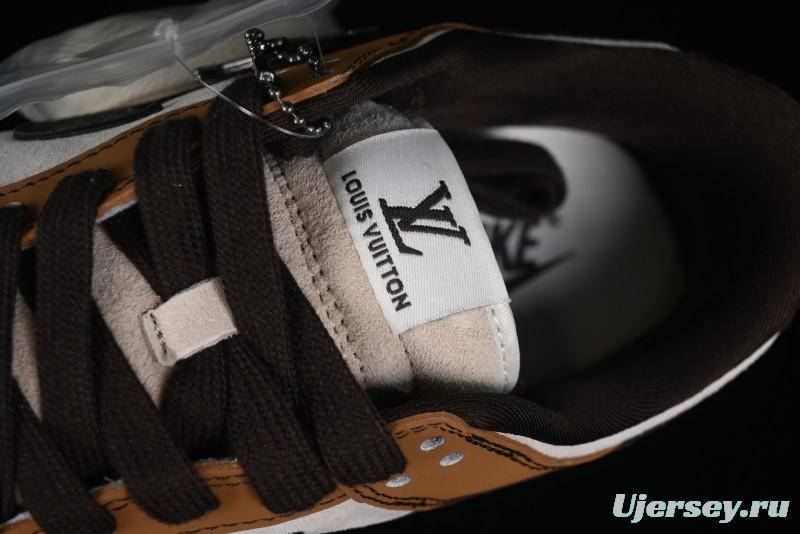 Nike SB Dunk Low LV Collaboration - Brown Black Monogram Anniversary High-End Custom Low-Top Casual Skate Shoes - DQ1098-342