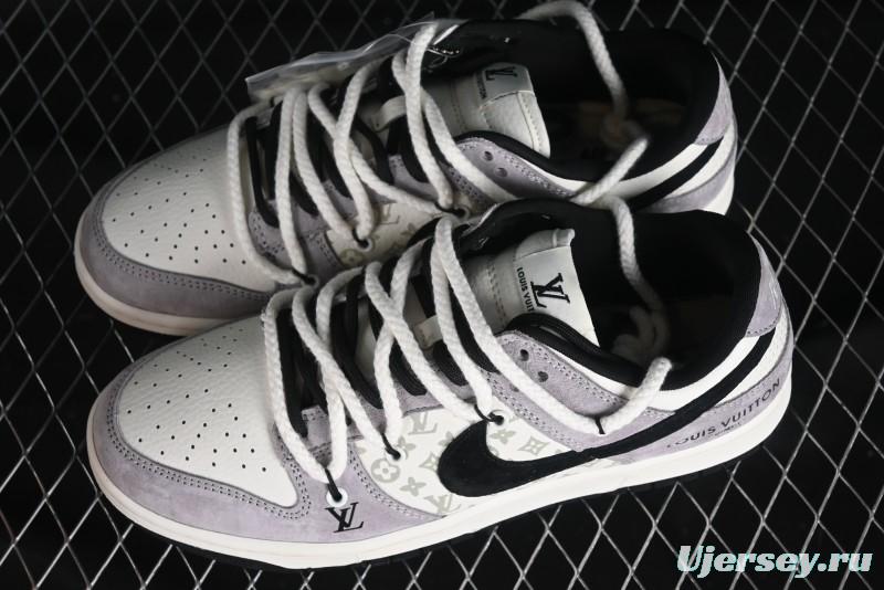 Nike SB Dunk Low LV Collaboration - Grey Pigskin Print Anniversary High-End Custom Low-Top Casual Sneakers - SJ2068-232