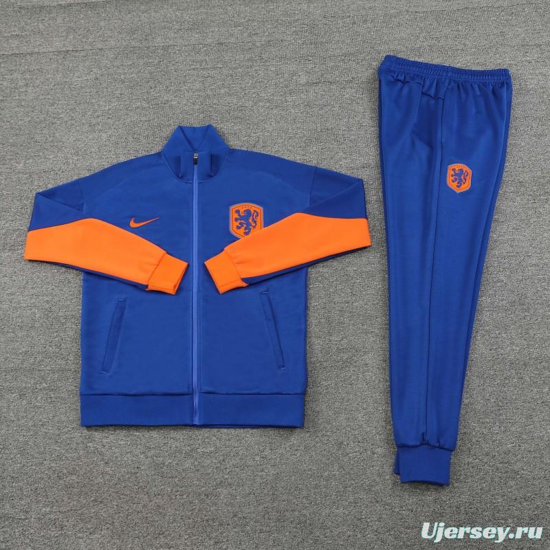 2024 Netherlands Blue Full Zipper Jacket +Long Pants