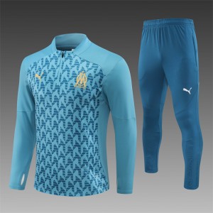 24/25 Olympique Marseille Blue Grid Half Zipper Jacket+Long Pants