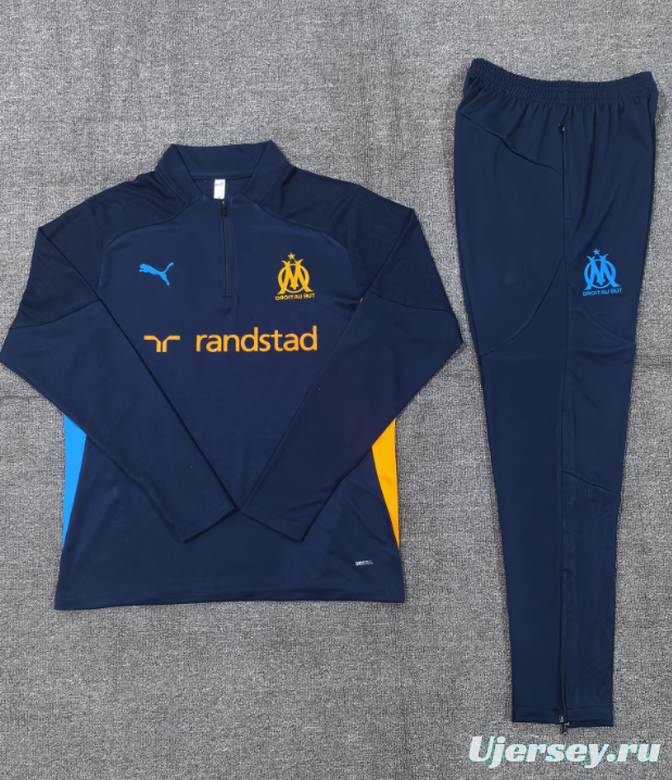 24/25 Kids Olympique Marseille Navy Orange Zipper Jacket+Long Pants