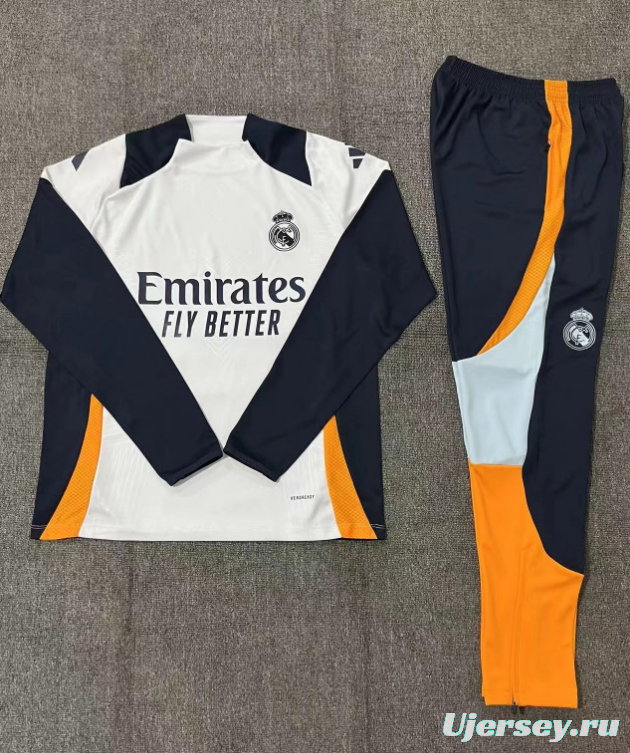 24/25 Kids Real Madrid White/Navy/Orange Half Zipper Jacket+Long Pants