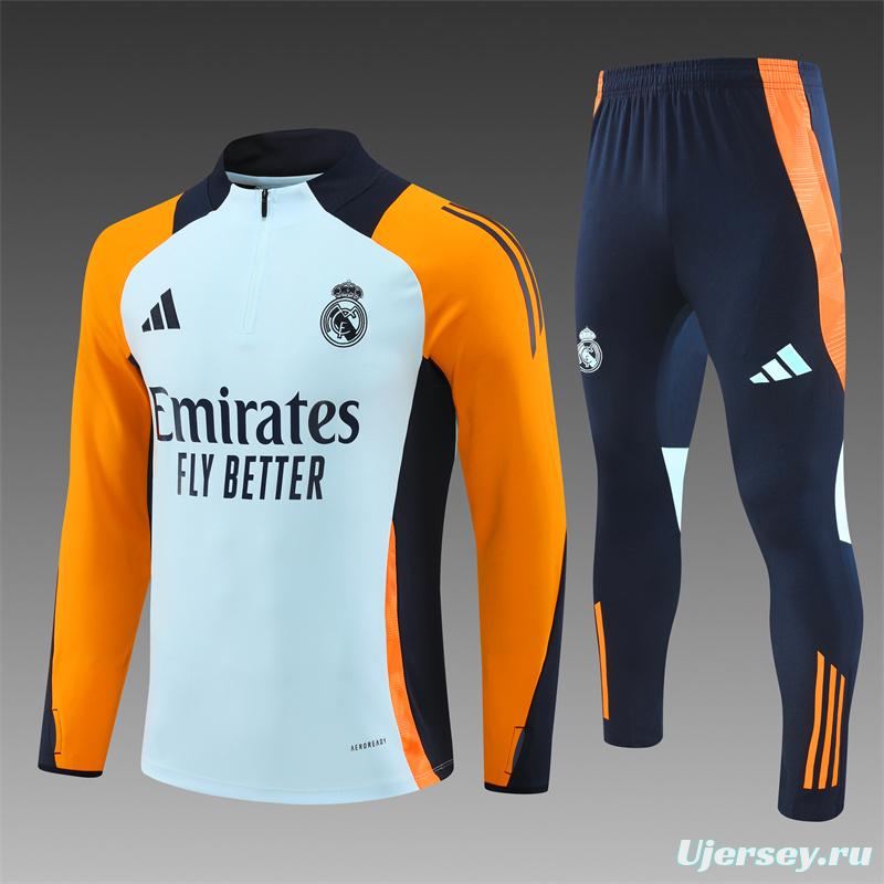 24/25 Real Madrid Light Blue/Orange Half Zipper Jacket+Long Pants