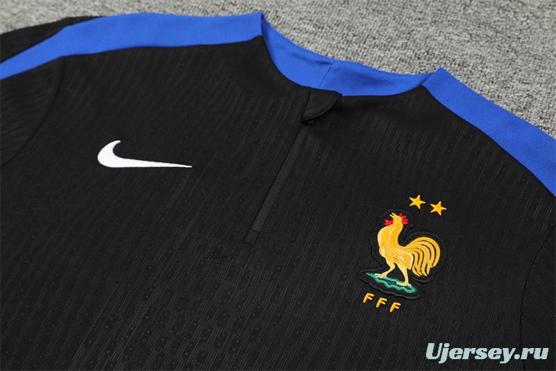 Player Version 2024 France Black Half Zipper Jacket+Long Pants