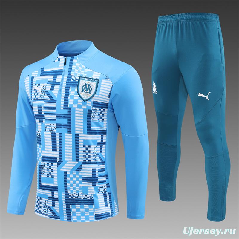 24/25 Olympique Marseille Blue Camouflage Half Zipper Jacket+Long Pants
