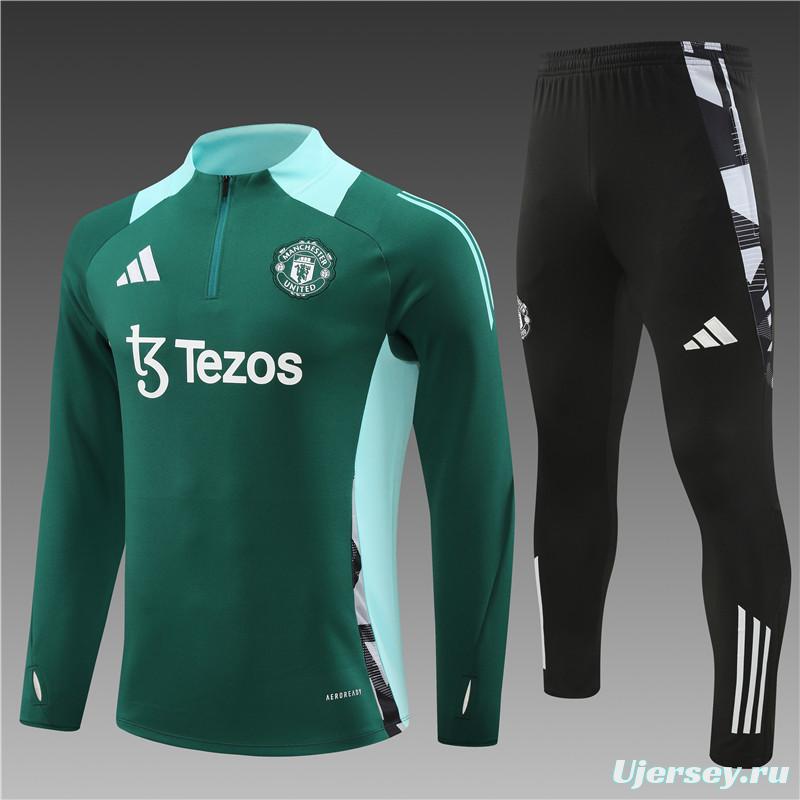 24/25 Manchester United Green Half Zipper Jacket+Long Pants