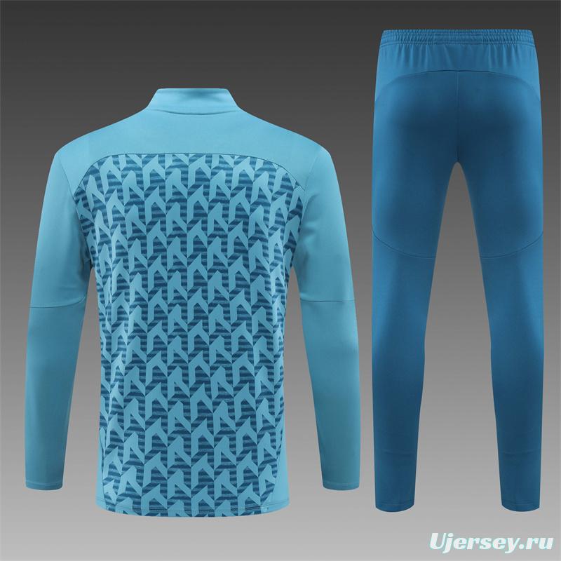 24/25 Olympique Marseille Blue Grid Half Zipper Jacket+Long Pants