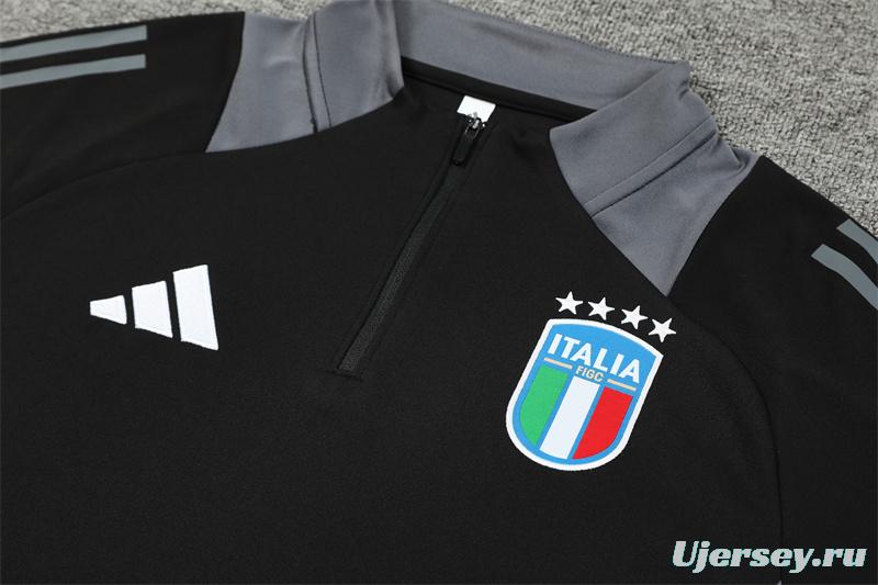 2024 Italy Black Half Zipper Jacket+Long Pants