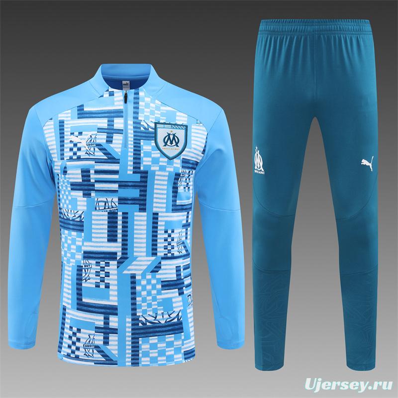 24/25 Olympique Marseille Blue Camouflage Half Zipper Jacket+Long Pants