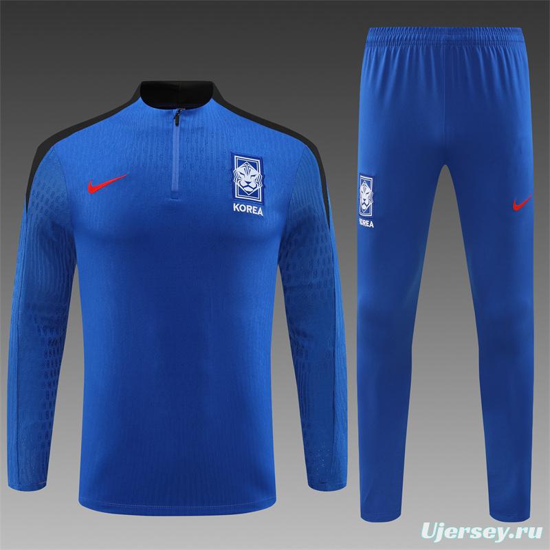 2024 South Korea Blue Half Zipper Jacket+Long Pants