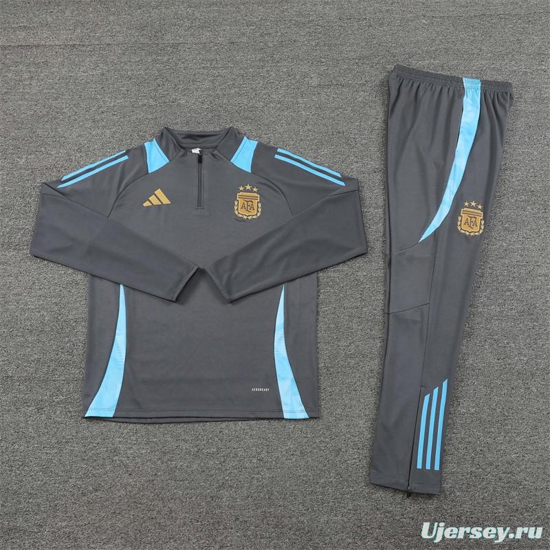 2024 Argentina Grey Half Zipper Jacket+Long Pants