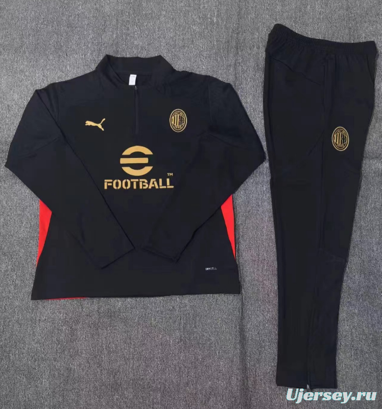 24/25 Kids AC Milan Black Half Zipper Jacket+Long Pants