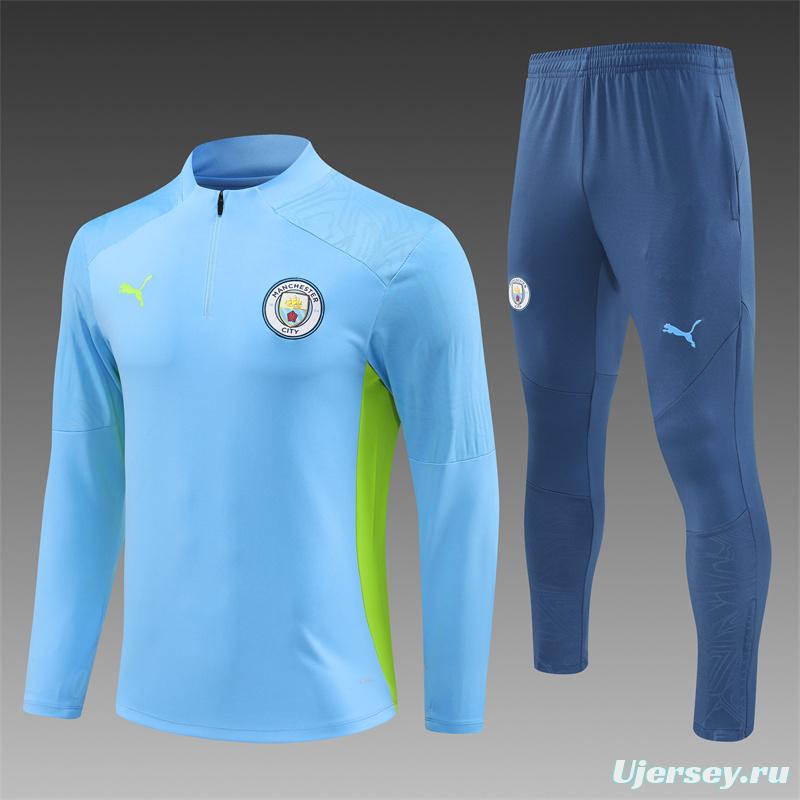 24/25 Manchester City Sky Blue Half Zipper Jacket+Long Pants