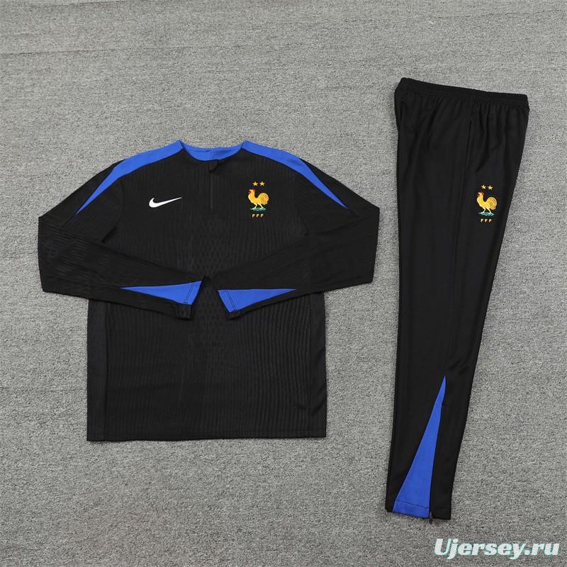 Player Version 2024 France Black Half Zipper Jacket+Long Pants