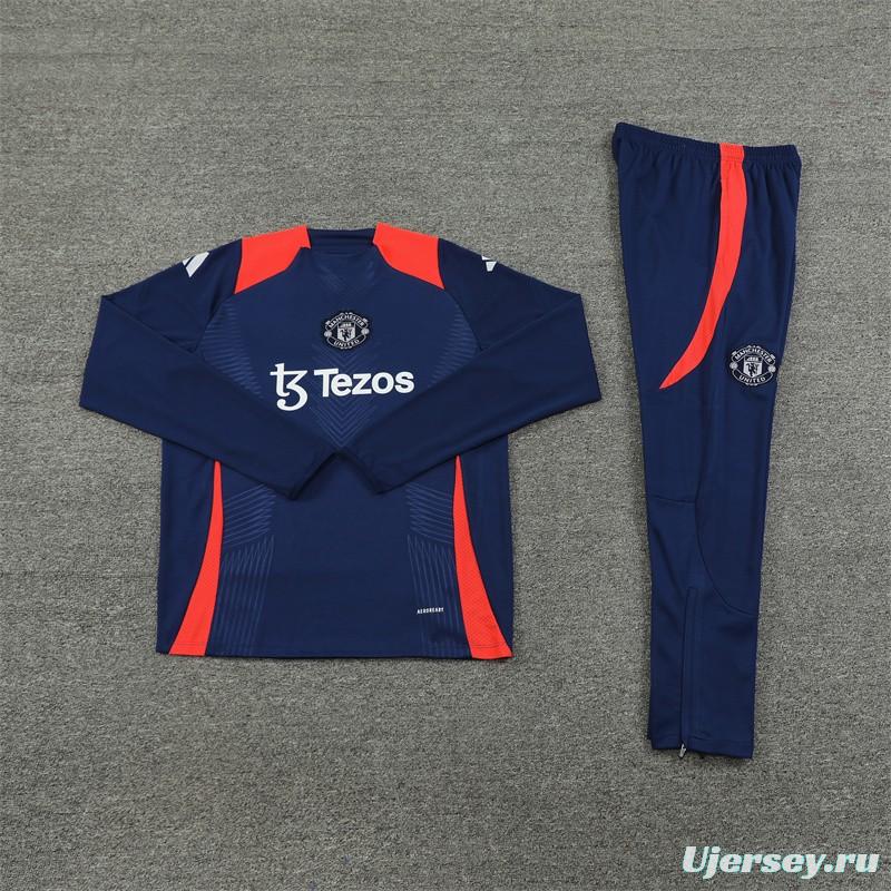 24/25 Kids Manchester United Navy Half Zipper Jacket+Long Pants