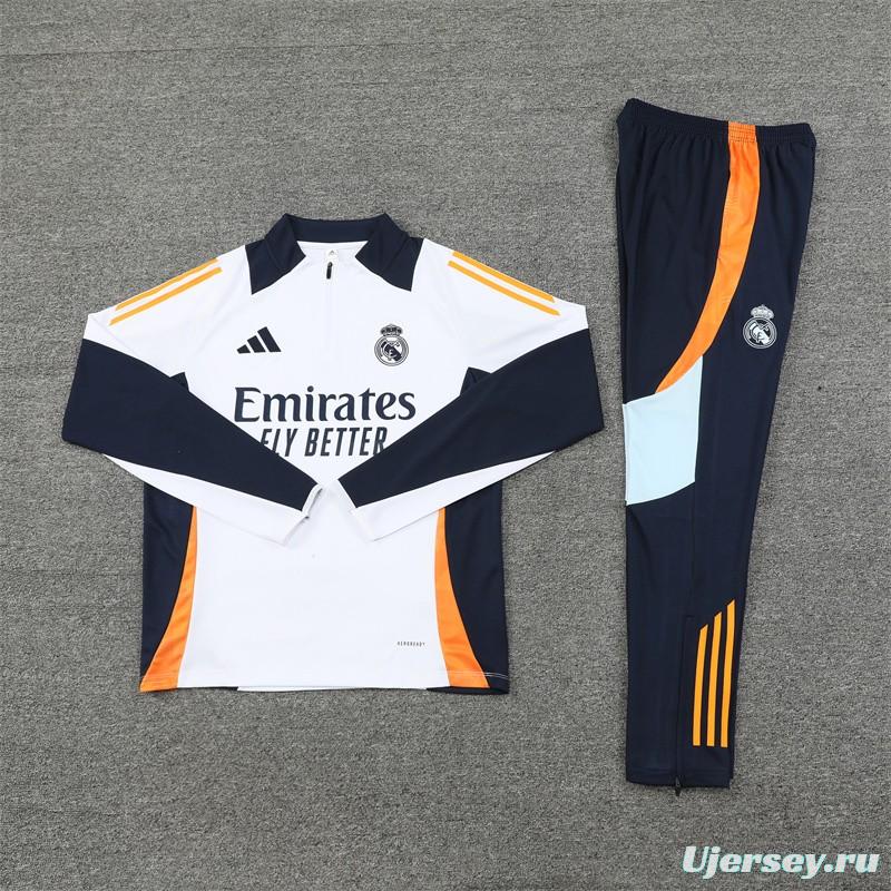 24/25 Kids Real Madrid White Half Zipper Jacket+Long Pants