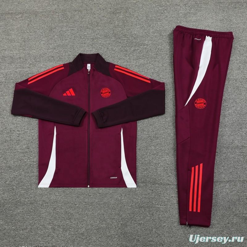 24/25 Bayern Munich Wine Full Zipper Jacket +Long Pants