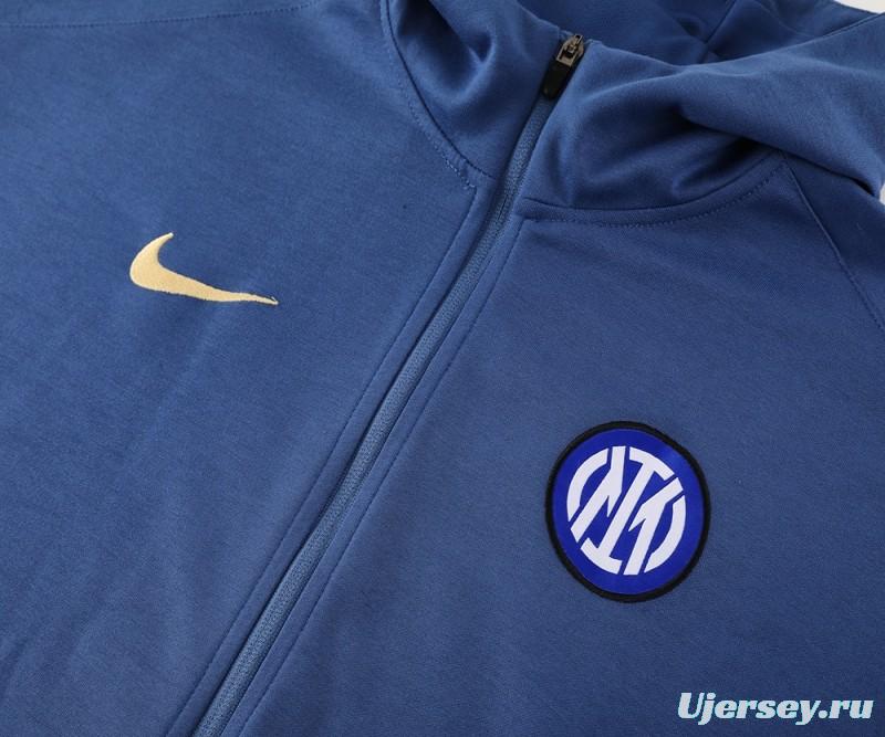 24/25 Inter Milan Blue Hoodie Full Zipper Jacket +Long Pants