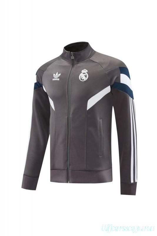 24/25 Real Madrid Grey Full Zipper Jacket +Long Pants