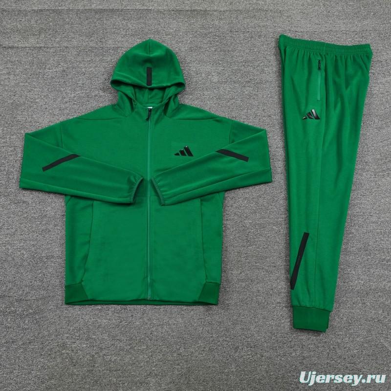 2024 Adidas Green Hoodie Full Zipper Jacket +Long Pants