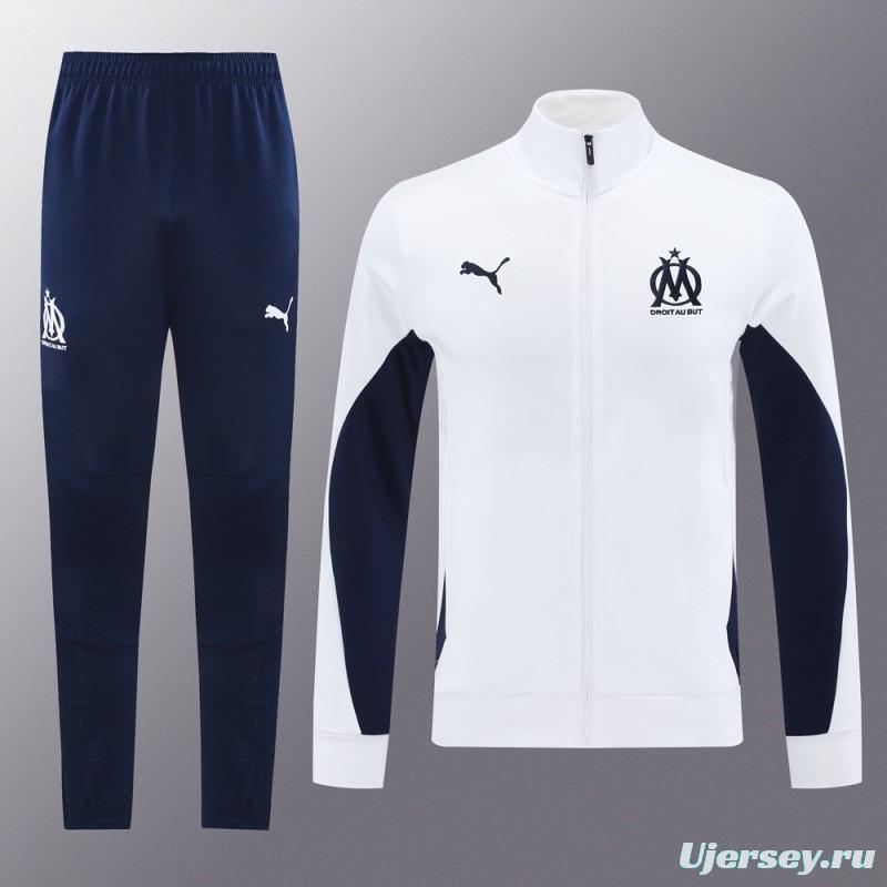 24/25 Olympique Marseille White Full Zipper Jacket +Long Pants