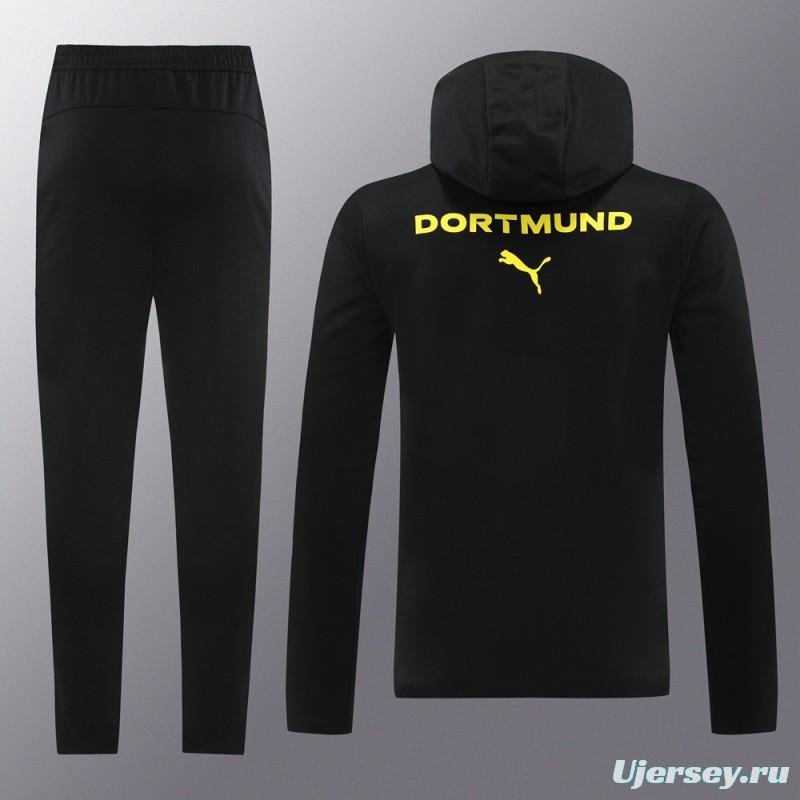 24/25 Borussia Dortmund Black Hoodie Full Zipper Jacket +Long Pants