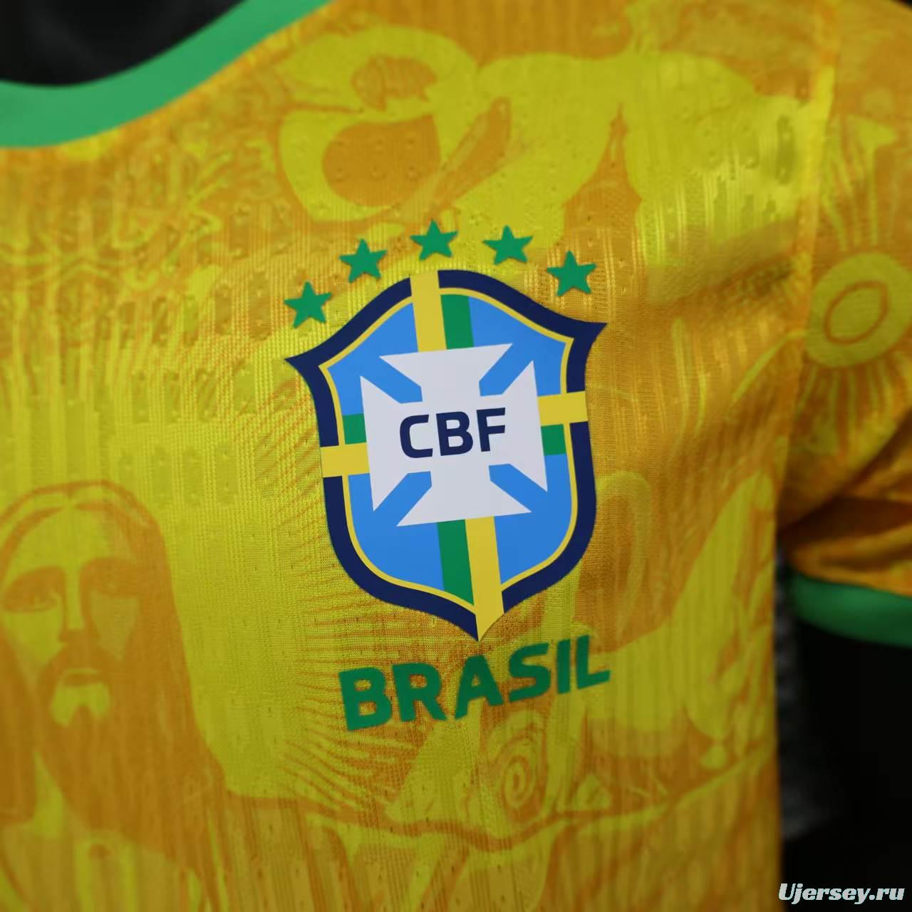 Player Version 2024 Brazil Christ Yellow Goalkeeper Special Jersey