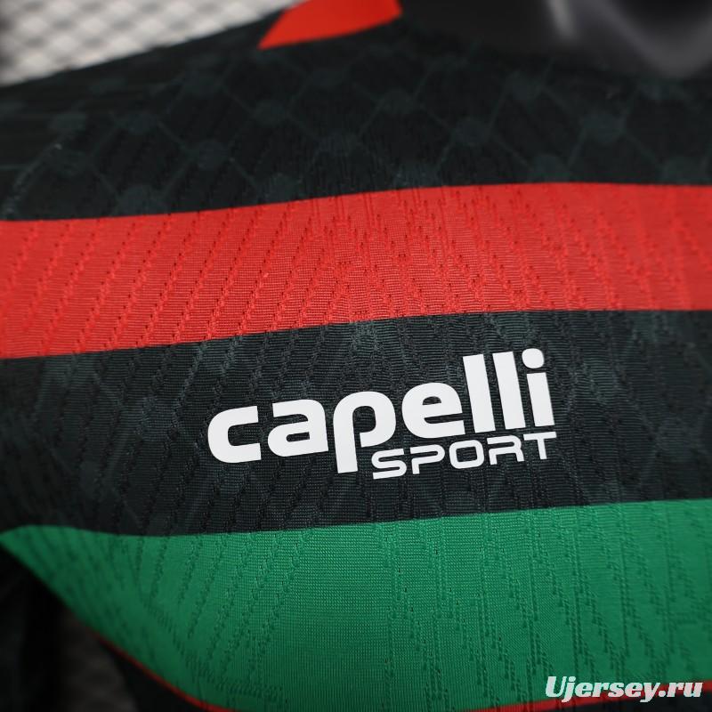 Player Version 25/26 CD Palestino Away Black Jersey with Red-Green Stripes and Bank of Palestine Sponsor