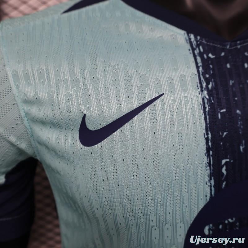 Player Version 25/26 Barcelona Blue 125Th Anniversary Mint Green Jersey with Navy Blue Stripe and Spotify Sponsor