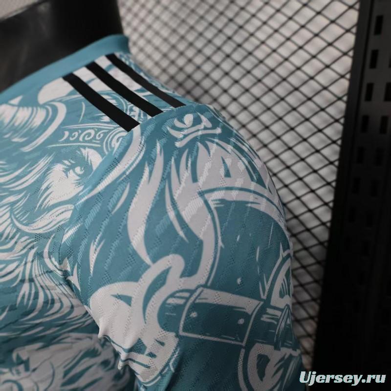 Player Version 25/26 Real Madrid Light Blue with Viking Warrior Pattern Jersey