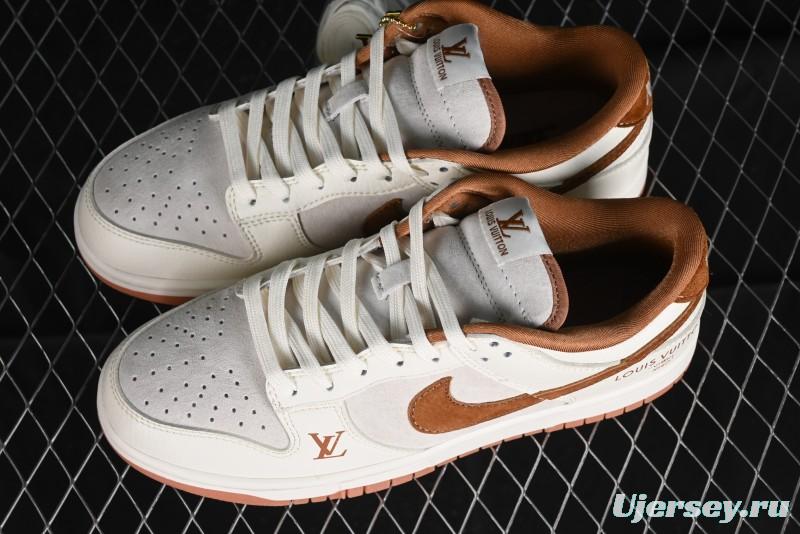 Nike SB Dunk Low LV Collaboration - Chocolate Anniversary High-End Custom Low-Top Casual Skate Shoes - FC1688-133