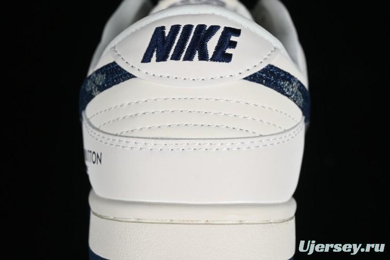 Nike SB Dunk Low LV Collaboration - Dark Blue Denim Anniversary High-End Custom Low-Top Casual Skate Shoes - XP3802-335