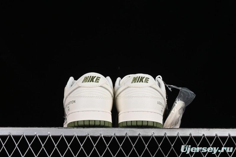 Nike SB Dunk Low LV Collaboration - Beige Olive Green Anniversary Custom Low-Top Casual Skate Shoes - BB8766-211