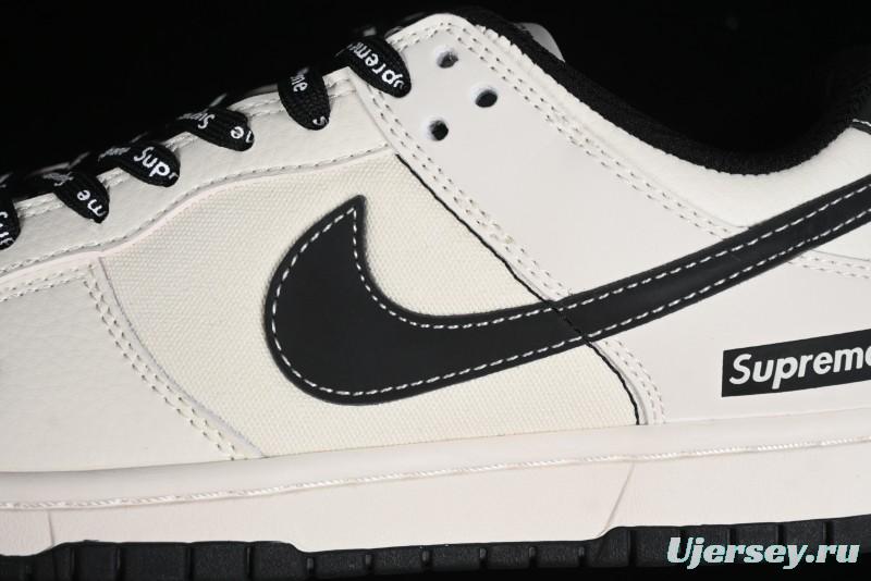 Nike SB Dunk Low Supreme Collaboration - Beige Black Canvas Anniversary Custom Low-Top Casual Skate Shoes - BB8657-515