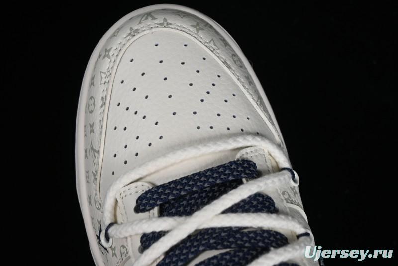 Nike SB Dunk Low LV Collaboration - Light Blue Check Print Anniversary High-End Custom Low-Top Casual Sneakers - SJ2068-249