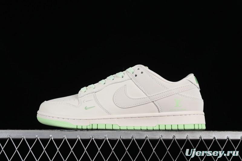 Nike SB Dunk Low LV Collaboration - Double Swoosh Fluorescent Green Anniversary High-End Custom Low-Top Casual Skate Shoes - XX2025-321