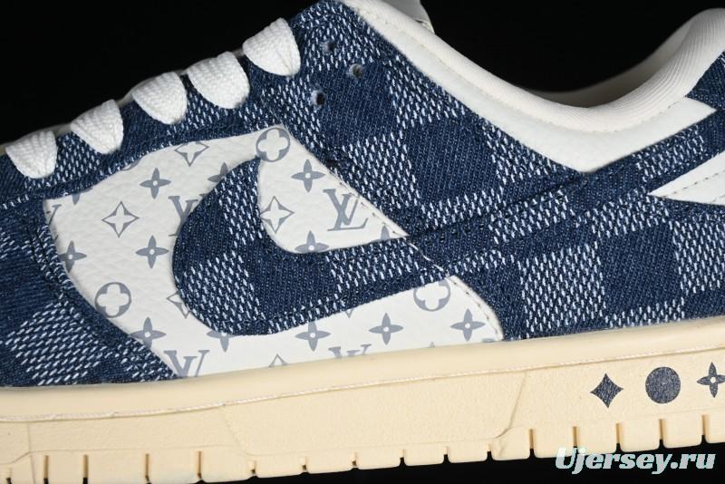 Nike SB Dunk Low LV Collaboration - Denim Checker Anniversary High-End Custom Low-Top Casual Skate Shoes - JH8310-949